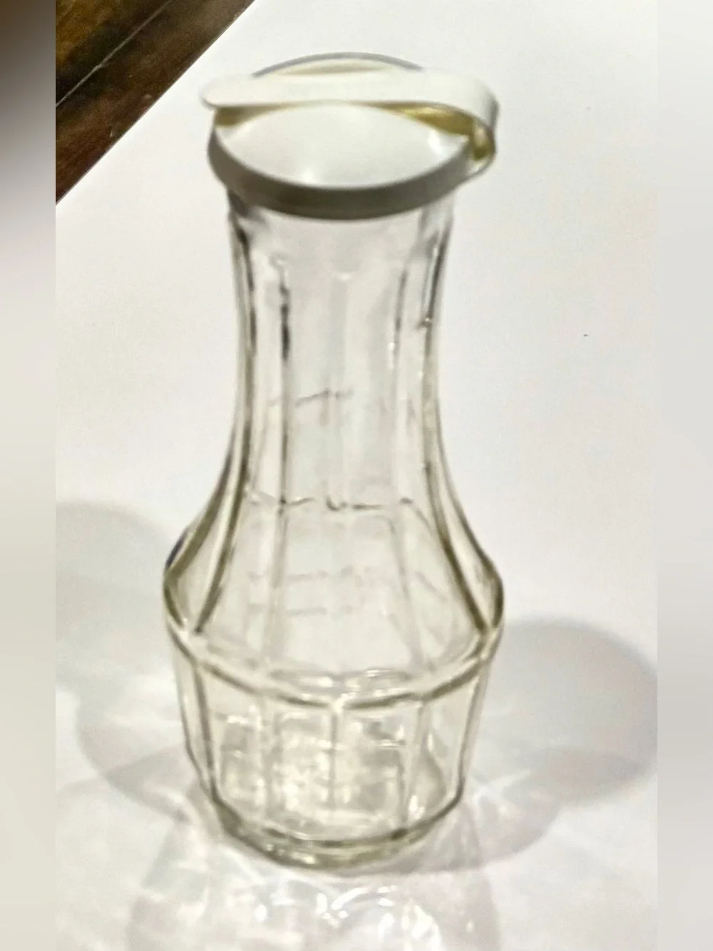Vintage Good Seasons Glass Salad Dressing Cruet Shaker Bottle & White Snap Lid